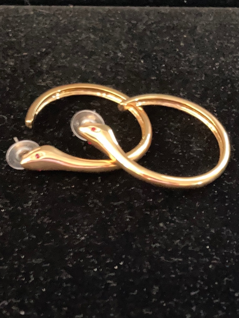 KJL Kenneth Jay Lane Gold Tone Snake Hoop Pierced Earrings/Red Eyes/1 1/2"/NEW!